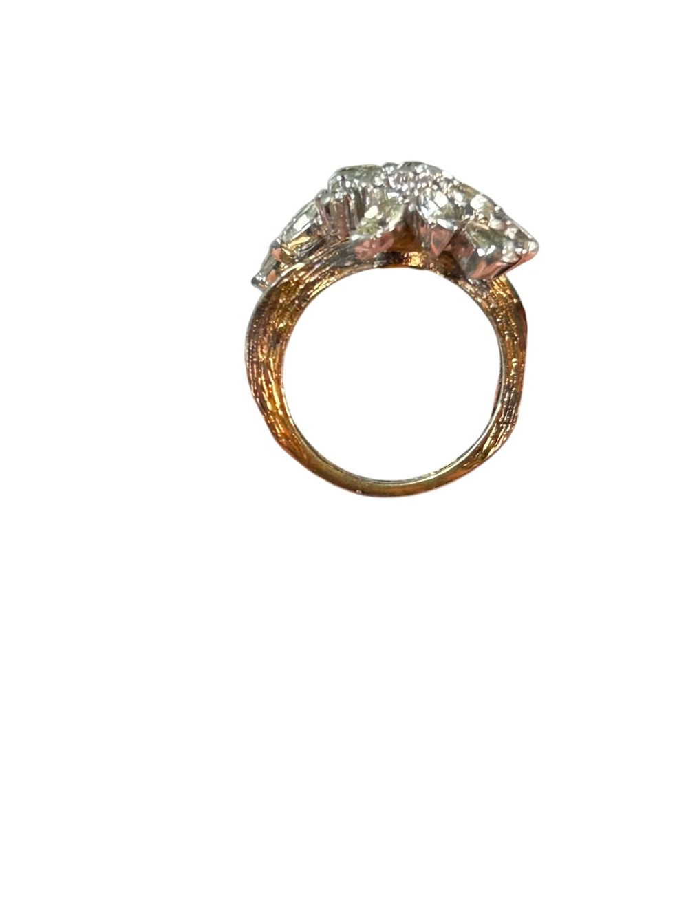 Vintage Gold Tone Cluster Cocktail Ring MarquiseRound Clear Stones Floral Design